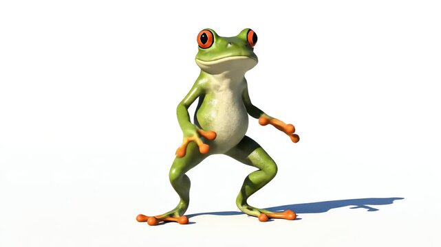 Animated Red Eyed Tree Frog Standing Strutting Dance Walk Isolated Character