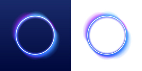 Glowing neon circle with soft inner pulse blends pink and violet gradients. Smooth luminous edges create modern aesthetic. Ideal for digital banners and logo frames. PNG © Extrastock