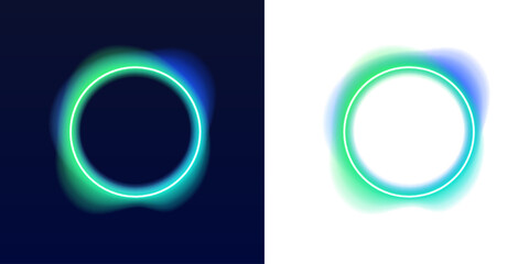 Glowing neon circle with soft inner light pulses on dark background. Gradient blend of pink and orange creates energetic visual effect. Ideal for creative digital graphics and web banners. PNG © Extrastock