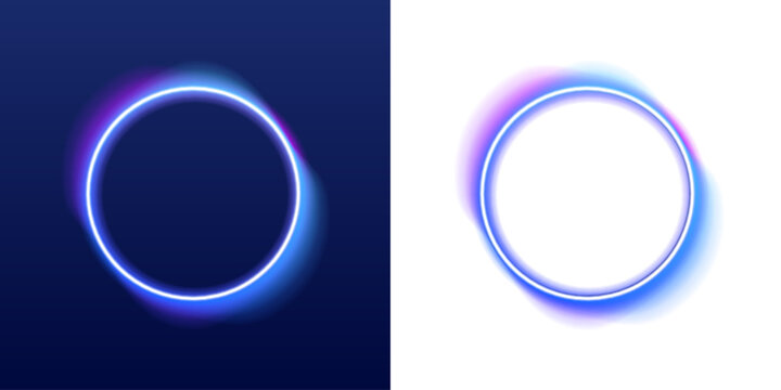 Glowing neon circle with soft inner pulse blends pink and violet gradients. Smooth luminous edges create modern aesthetic. Ideal for digital banners and logo frames. PNG