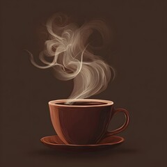 A steaming hot cup of coffee on a dark background