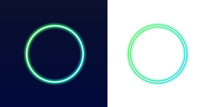 Futuristic neon circle frame radiates pink and cyan light on black background. Clean geometric lines create a dynamic tech vibe. Suitable for banners and event promotions. PNG