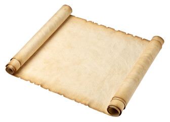 Vintage parchment scroll element isolated on a transparent background.