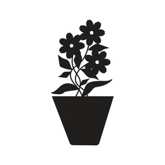 Potted Plant Flower Silhouette Vector Illustration On White Background.