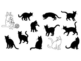 Obraz premium Set of black cat and animal silhouettes in simple vector style