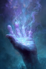 Fototapeta premium Mystical hand with ethereal smoke and luminous glow in a dreamlike composition