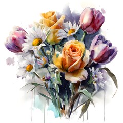 A beautiful bouquet of colorful flowers on a white background