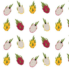 A natural pattern of yellow and pink dragon fruit. Pitahaya pieces on a transparent background.