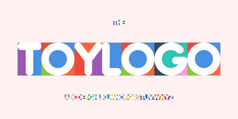 Obraz premium Color Font Logo Alphabet Vector Fun Letter Set Blocky Typography, Art Typographic Design for Kids Zone Title Text, Toy Typo Poster Headline, Type Fest Logotype, Colorful Fonts. Vector Typeface.