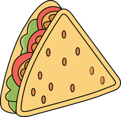 Illustrated taco or quesadilla with lettuce and tomato filling Vector, illustration