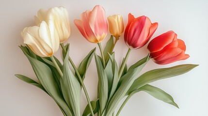 Naklejka premium Pink and Yellow Tulips Bouquet on White Background