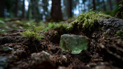 Obraz premium Broken Glass Hazard in Forest Ecosystem