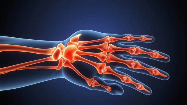 Human Hand Anatomy with Detailed Skeletal Bone Structure and Joint Visualization