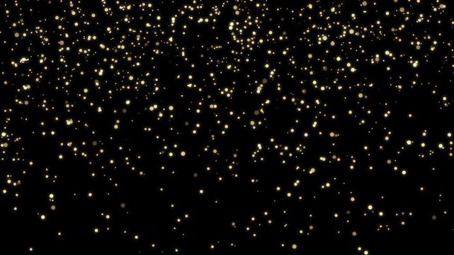 Falling gold glitter dust particles motion background. Festive gold glitter background with glowing light particles. Celebrate shiny glitter dust. Golden shimmering overlay. 4K Loop video