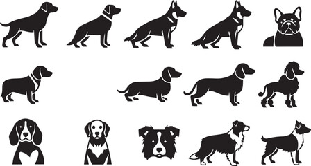 Fototapeta premium Pedigree Dog Breed Silhouette Set - Canine Portraits and Domestic Pet Icons
