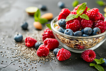Overnight oats with berries and chia seeds