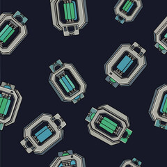 Abstract seamless pattern featuring stylized futuristic electronic devices or power cells, perfect for technology and digital backgrounds.