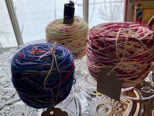 hand-dyed variegated yarn cakes