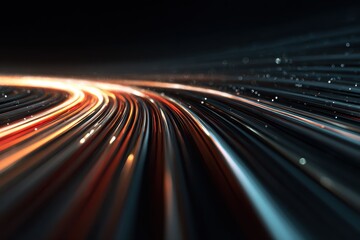Fototapeta premium Flowing speed lines create a dynamic technology background emphasizing movement and energy in a dark setting filled with vibrant colors and patterns