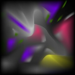 Abstract colorful shapes glowing against a dark background