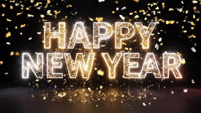 Happy New Year Celebration with Sparkling Gold Confetti