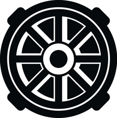 Obraz premium Dharmachakra icon, a black graphic symbol of the dharma wheel