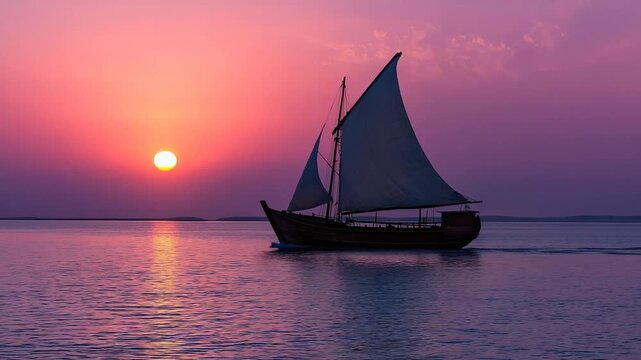 silhouette of a dhow sailing boat on indian ocean at dusk video 