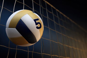 Volleyball team design featuring a ball and net at a school sports event in an indoor gym setting during practice