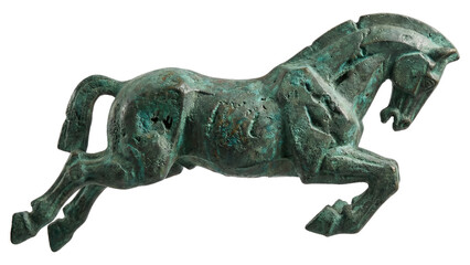 Fototapeta premium Bronze Horse Sculpture: Modern Art Depicting a Galloping Steed