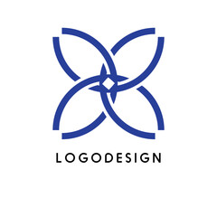 Abstract Geometric Flower Logo Design with Blue Interlocking Lines; Minimalist Symmetrical Brand Identity Icon for Tech Startup, Wellness Clinic, Modern Business, and Design Agency