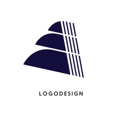 Modern Abstract Tiered Fin Logo Design with Geometric Navy Blue Shapes and Vertical Lines; Professional Brand Identity Icon for Marine Tech, Sailing, Innovation, and Corporate App