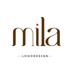 Elegant Mila Wordmark Logo Design with Red Dot Detail and Brown Serif Typography; Professional Brand Identity for Fashion Boutique, Beauty, Cosmetics, and Luxury Lifestyle Agency