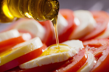 Sliced tomatoes and mozzarella drizzled with olive oil create a fresh delight