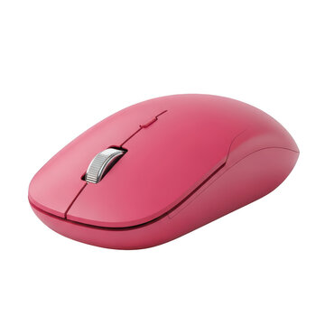A pink computer mouse with a sleek design and silver scroll wheel on a white background. isolated on transparent background