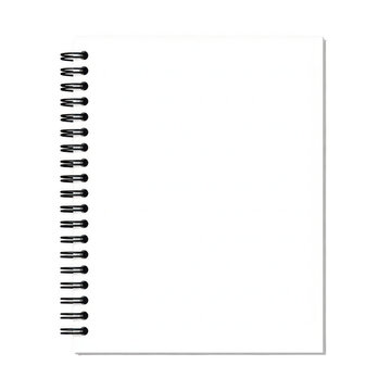 A blank spiral-bound notebook with a white cover and black coil binding. isolated on transparent background