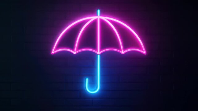 Colorful umbrella design on a dark background with rain drops falling slowly