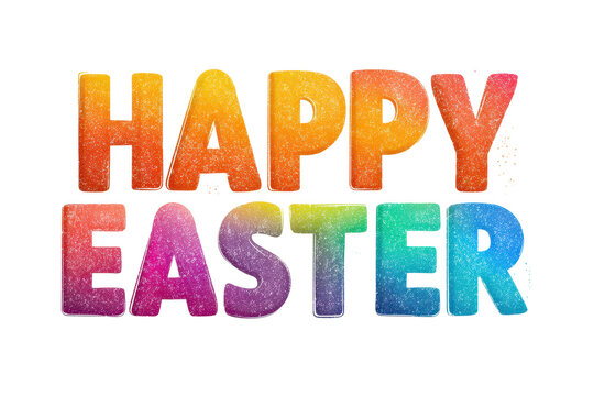 Happy Easter typography wordmark with rainbow gradient letters and small decorative sparkles, clean greeting sticker style with gentle shadow isolated on transparent background