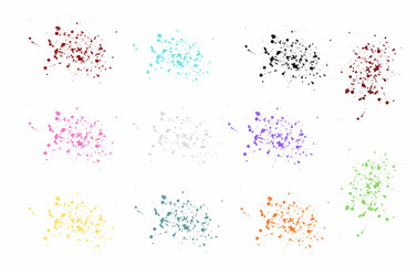 Vector abstract multi ink splatter texture on white background. Random  splashes and stains in grunge style. Perfect for backgrounds, overlays, packaging design, posters, or artistic composition 