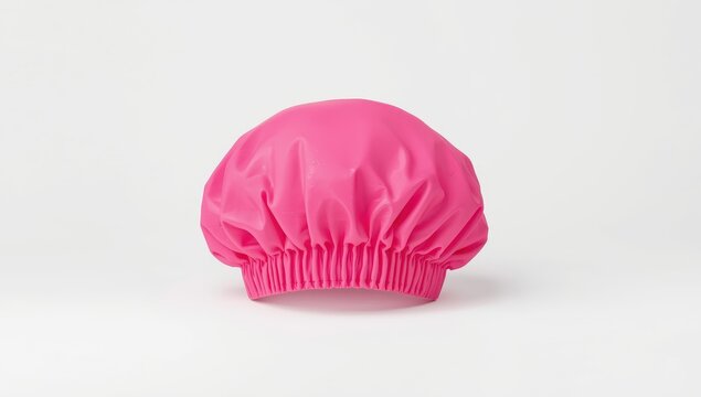 A single pink shower cap on white