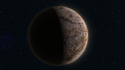 Abstract realistic space spinning planet round sphere with a relief stone surface in space © Bolbik