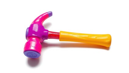 A vibrant plastic hammer against a white backdrop