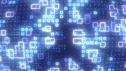Abstract looping blue energy squares glowing digital particles futuristic hi-tech background