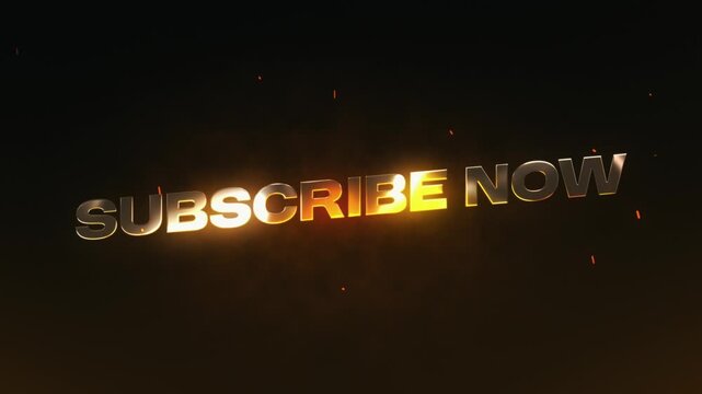 "Subscribe Now" 3D Fire Text Reveal - Gold Metallic YouTube Channel Intro