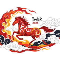 Chinese New Year 2026, Year of the Horse, Horse Zodiac, Chinese Zodiac Illustration celebrating the dynamic energy and auspicious beginnings of the upcoming zodiac year