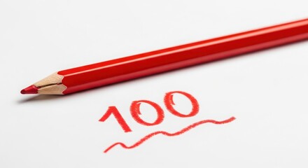 A red pencil marking a score of 100 on a white sheet of paper.
