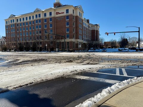 The Hilton Garden Inn Homewood Suites in the SouthPark area of Charlotte after snow