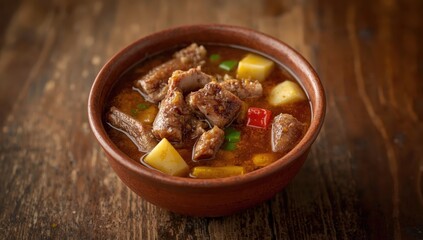 Bowl of bitter gourd and pork soup on wood