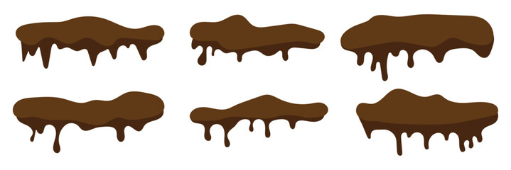 Snow caps collection, cartoon snow ledges, icy icicles, winter frozen elements, holiday game assets, arctic environment design, festive seasonal illustration set. Cartoon snow caps and drips vector.  © Hike Studio 888