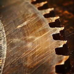 Detailed View of Saw Blade Teeth on Wood Surface metal Image