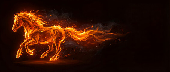 Fototapeta premium Fiery horse running rapidly with a brilliant orange glow - Concept of Year of the Horse 